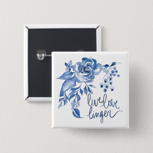 Live Love Linger | Blauwe Roos Floral Vierkante Button 5,1 Cm (Voorkant /achterkant)