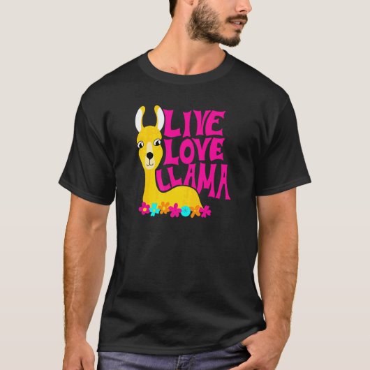 Live Love Llama Flower Power Animal Graphic T-shirt (Voorkant)