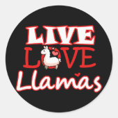 Live, Love, Llamas Ronde Sticker (Voorkant)
