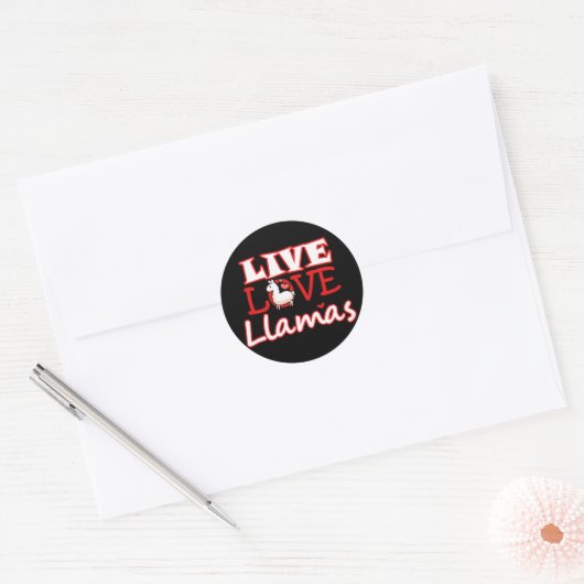 Live, Love, Llamas Ronde Sticker (Envelop)