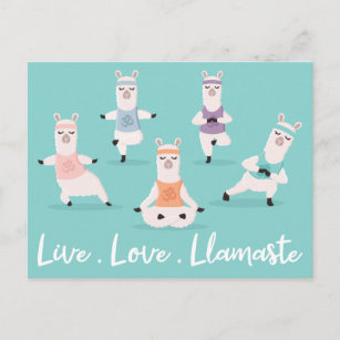 Live Love Llamaste   Fun Yoga Llama-tekens Briefkaart