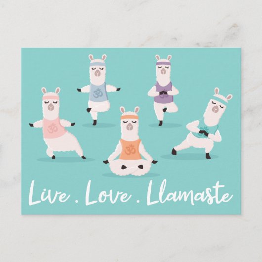Live Love Llamaste | Fun Yoga Llama-tekens Briefkaart (Voorkant)