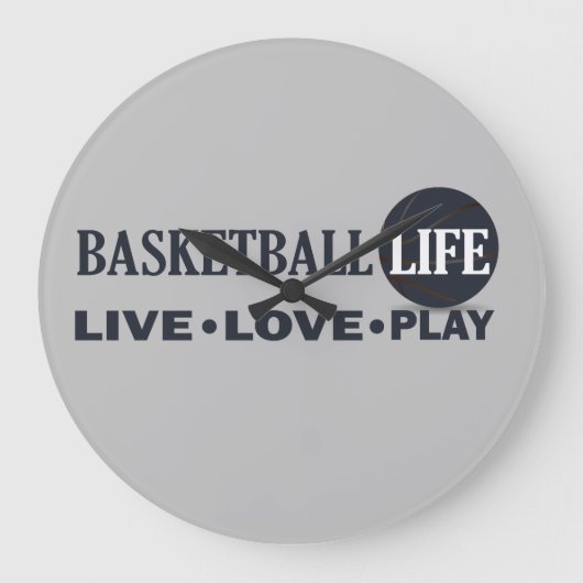 live love play basketball life blue text grote klok (Voorkant)
