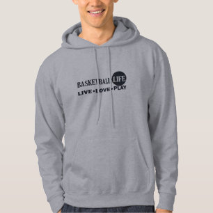 live love play basketball life blue text hoodie