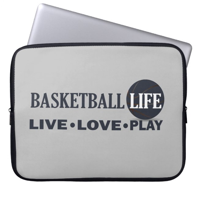 live love play basketball life blue text laptop sleeve (Voorkant)