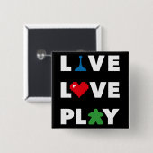 Live, Love, Play Black Pin Vierkante Button 5,1 Cm (Voorkant /achterkant)