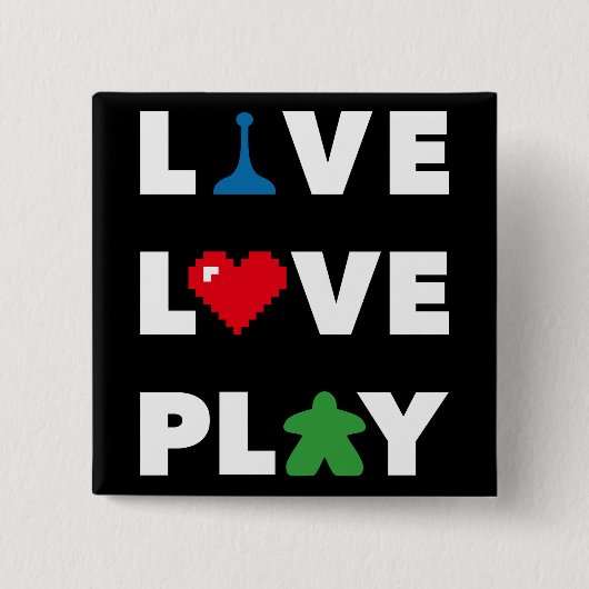 Live, Love, Play Black Pin Vierkante Button 5,1 Cm (Voorkant)