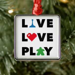Live, Love, Play Black Text Metal Ornament