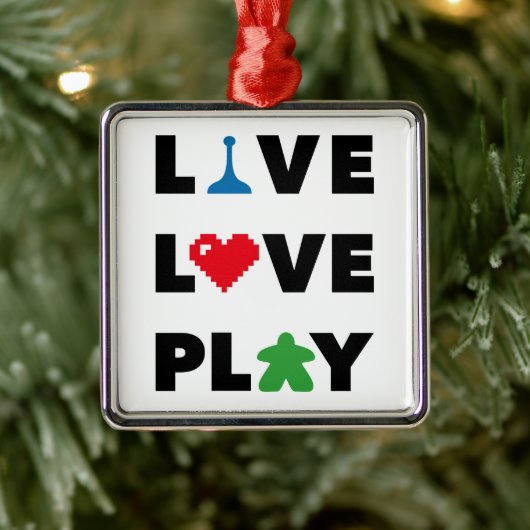 Live, Love, Play Black Text Metal Ornament (Boom)