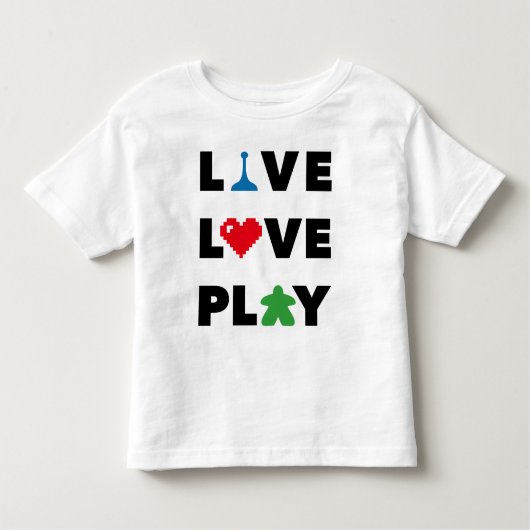 Live, Love, Play Black Text Toddler Shirt (Voorkant)