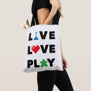 Live, Love, Play Black Text White Tas