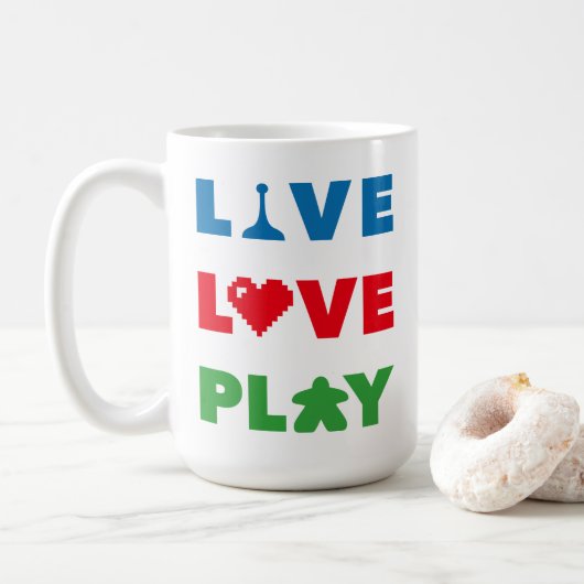 Live, Love, Play Colorful Mok (Met donut)