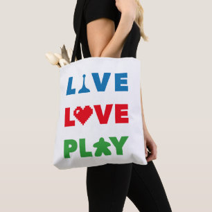 Live, Love, Play Colorful White Tas