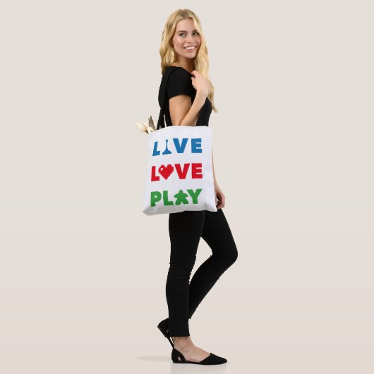 Live, Love, Play Colorful White Tas (Op model)