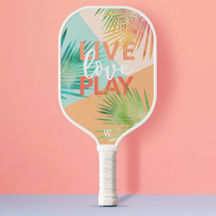 Live Love Play Fun Waterverf Tropische palm Leaf Pickleball Paddle