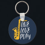 Live Love Play Saxophone Player Jazz Music Lover Sleutelhanger<br><div class="desc">retro orchestra en jazz muziekfan design voor degenen die viool en saxofone spelen in een muziekband of symfonie. Koel klassieke jazzkoopwaar voor saxofonist, violist, muzikant en kunstenaar. Grappig en grappig muziekspel voor viool- en saxofoneraar, orkestfan en mensen die gewoon van muziek houden. Geweldig souvenir, kerstcadeau en verjaardagscadeau voor familie en...</div>
