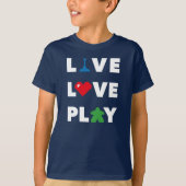 Live, Love, Play White Text Boys Shirt (Voorkant)
