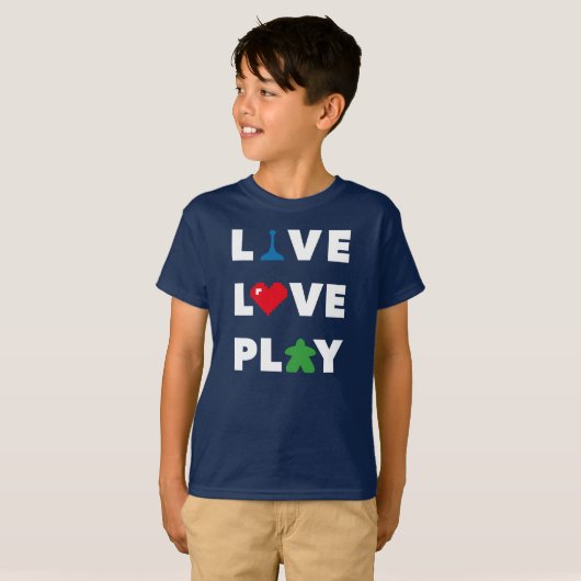 Live, Love, Play White Text Boys Shirt (Voorkant volledig)