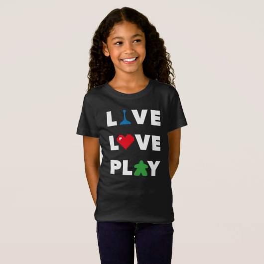 Live, Love, Play White Text Girls Shirt (Voorkant volledig)