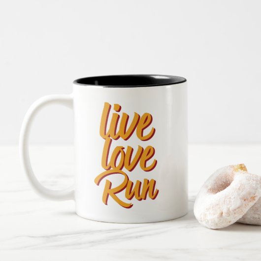 Live Love Run Marathon Runner Workout Tweekleurige Koffiemok (Met donut)