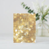 Live Love Sparkle Gold Glitter Inspirerend Quote Briefkaart (Staand voorkant)