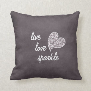 Live love Sparkle met Glitter hart Kussen