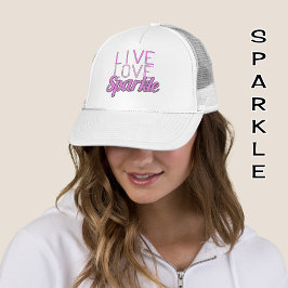 Live Love Sparkle roink glitter effect text Trucker Pet