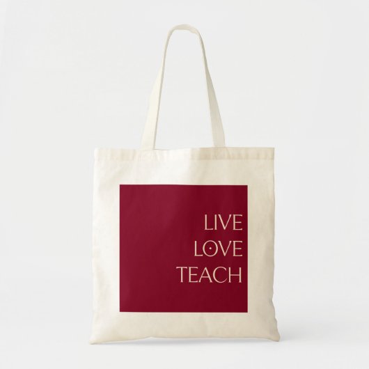 "LIVE LOVE TEACH" Deep Red en Cream Canvas tas (Voorkant)