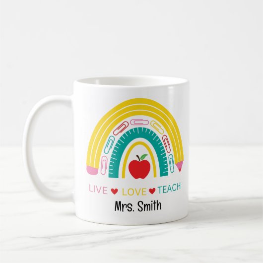 "Live, Love, Teach" Koffie Mok - Leraar Gift (Links)