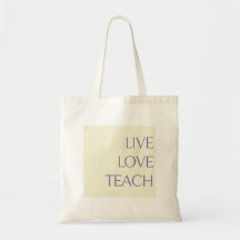 "LIVE LOVE TEACH" Pastel Geel en Crème Canvas tas