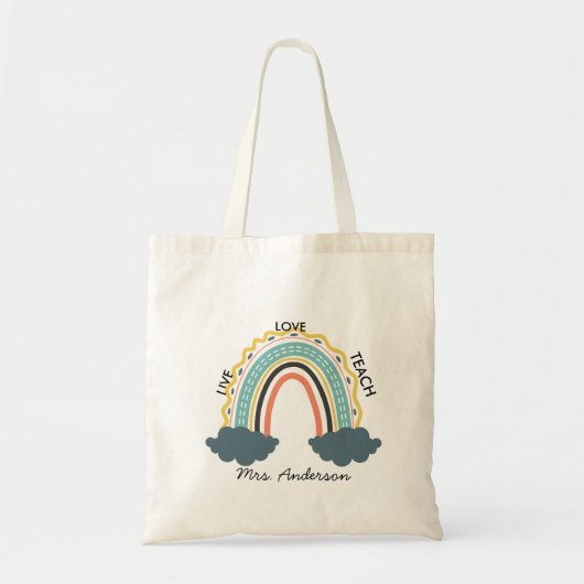 Live Love Teach Rainbow Teacher Appreciation Tote Bag (Voorkant)