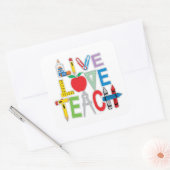 Live Love Teach Vierkante Sticker (Envelop)