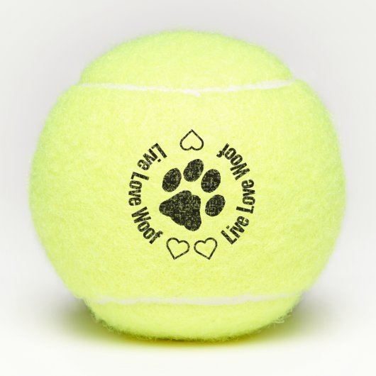 Live Love Wof - Paw Print Hearts Cute Dog Tennisballen (Voorkant)