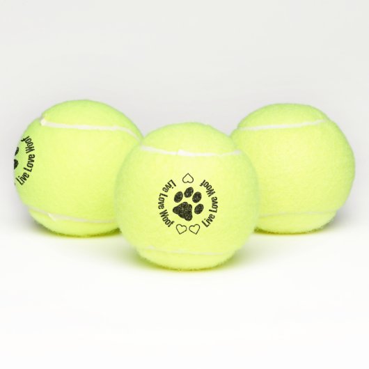 Live Love Wof - Paw Print Hearts Cute Dog Tennisballen (Multi)