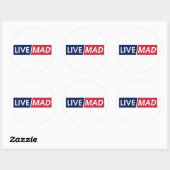 LIVE MAD – Bold Minimal Modern Typography Ronde Sticker (Vel)