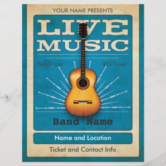 Live Music Acoustic Guitar Flyer Blue (Voorkant)