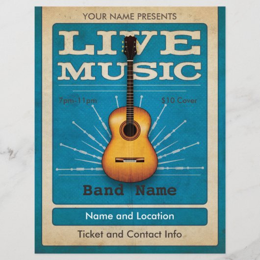 Live Music Acoustic Guitar Flyer Blue (Voorkant)
