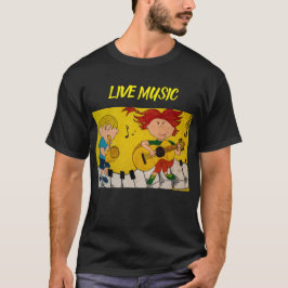 Live Music cartoon zwart T-shirt