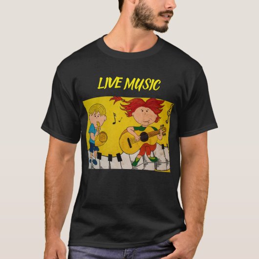 Live Music cartoon zwart T-shirt (Voorkant)