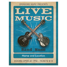 Live Music Dual Guitar Flyer Blue