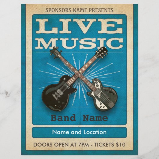 Live Music Dual Guitar Flyer Blue (Voorkant)