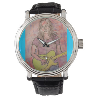 Live Music Girl Sketch Horloge