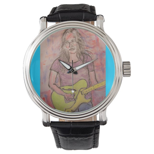 Live Music Girl Sketch Horloge (Voorkant)