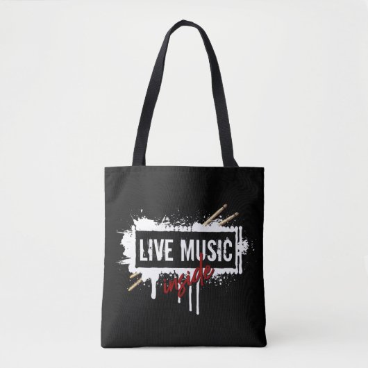Live Music Inside Drumsticks Musician Jam Rock Gig Tote Bag (Voorkant)