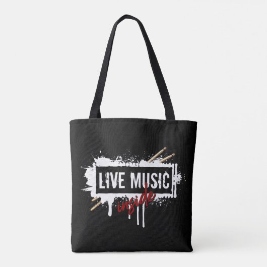 Live Music Inside Drumsticks Musician Jam Rock Gig Tote Bag (Achterkant)