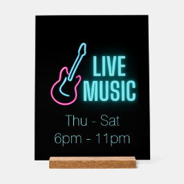 Live Music Neon Guitar Acryl Bord