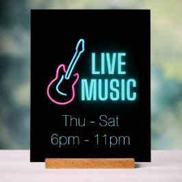 Live Music Neon Guitar Acryl Bord