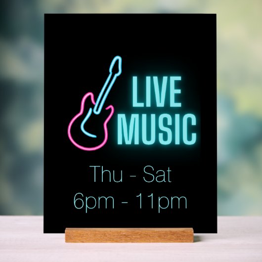 Live Music Neon Guitar Acryl Bord (Neutraal)