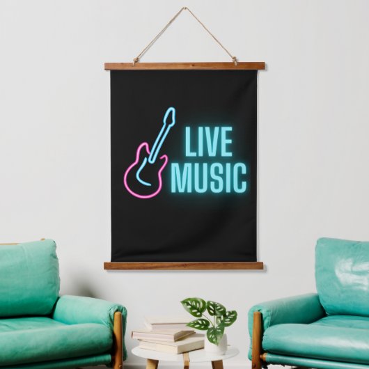 Live Music Neon Guitar Hangend Wandkleed (Woonkamer)