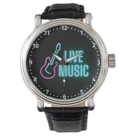 Live Music Neon Guitar Horloge